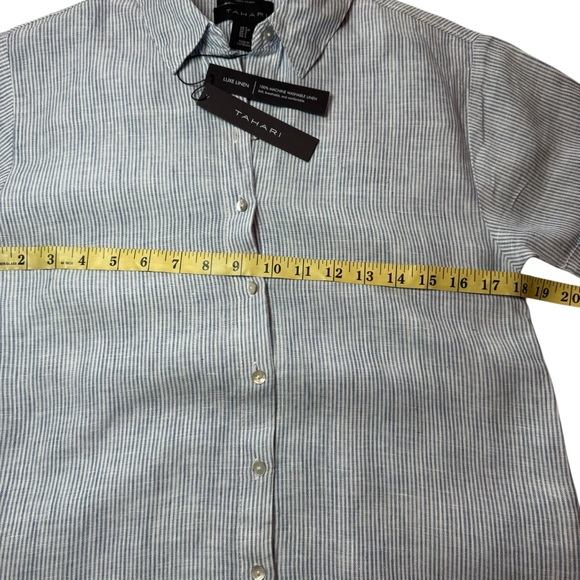 NWT Tahari 100% Linen Blue & White Pin Striped Short Sleeve Small Dress - Picture 4 of 6